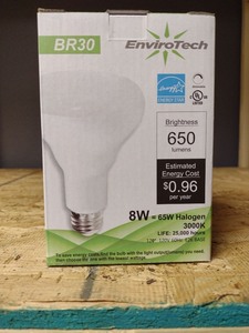 lot 53 image: EnviroTech BR30 8W 650 Lumens 3000K Dimmable LED Bulb E26 DP60