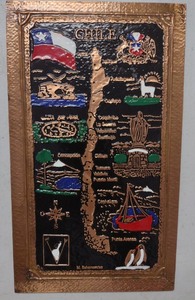 lot 91 image: Chile Map Wall Plaque with Regional Landmarks and Flag