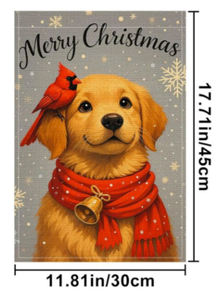 lot 402 image: HOMETITUTE Christmas Puppy Red Bird Garden Flag 12x18 Inch
