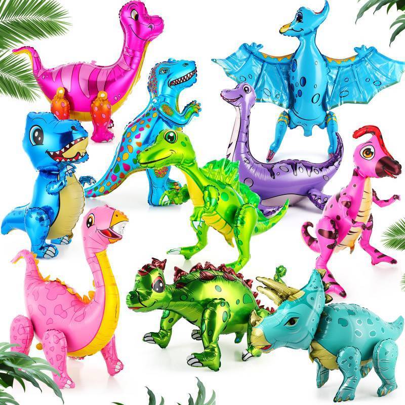 lot 72723 image: 10 Pcs Giant 3D Dinosaur Balloons for Birthday Party Decorations (20-35) Cute Self-standing Dino Balloons Inflatable Foil Balloon for Jungle Theme, Jurassic Theme, Baby Shower Supplies - Retail $27