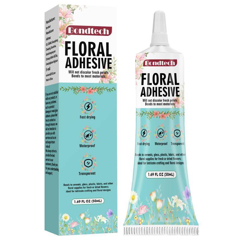 lot 72738 image: Floral Glue, Clear Floral Adhesive for Fresh Flowers, Corsages, Boutonnieres, Wristlets, Fabric and Wedding Craft Supplies, Waterproof, Fast Drying (50 ML) - Retail $9