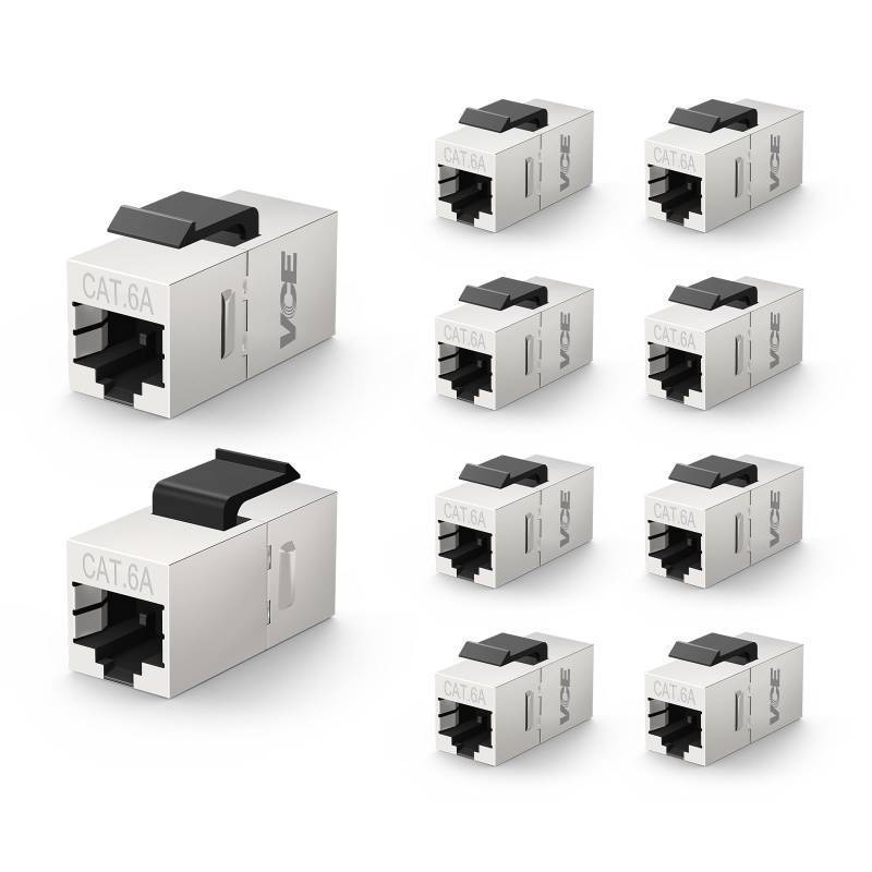 lot 72743 image: VCE Shielded CAT6A RJ45 Coupler, 10 Pack Ethernet Coupler, STP Female to Female Keystone Jack for Patch Panel and Wall Plate - Retail $15