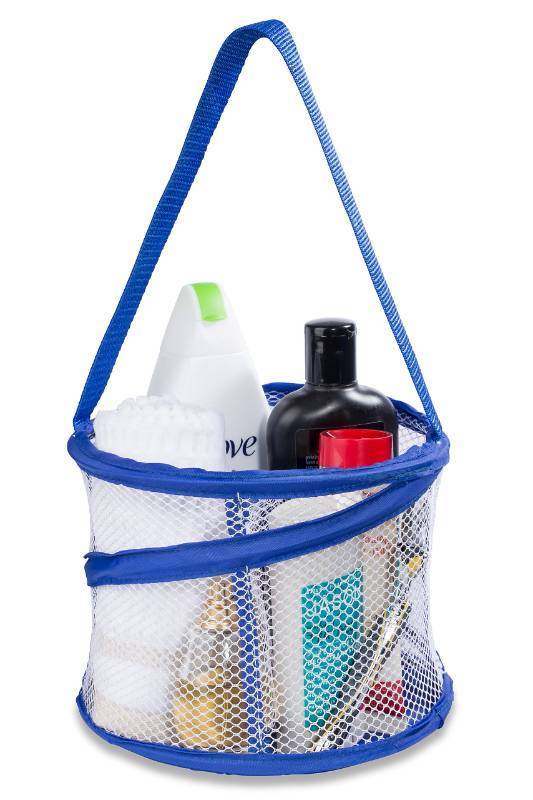 lot 72803 image: Handy Laundry Foldable Shower Caddy - Collapsible, Portable, Drainage Hole, Carry Handle, Large Compartments. Great Organizer for Camp, Travel, Gym, and Dorm (Blue) - Retail $5