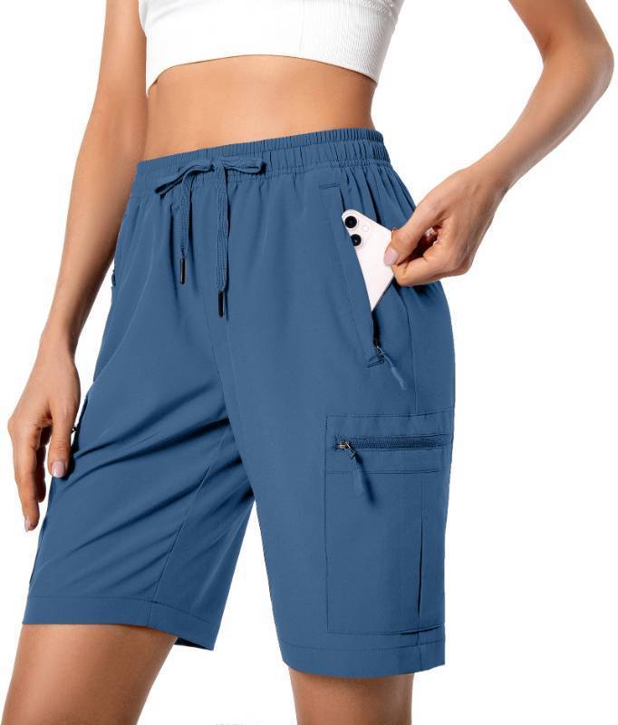 lot 72838 image: Womens Lightweight Hiking Cargo Shorts Quick Dry Athletic Shorts Camping Travel Golf Zipper Pockets Water Resistant Blue - Retail $29
