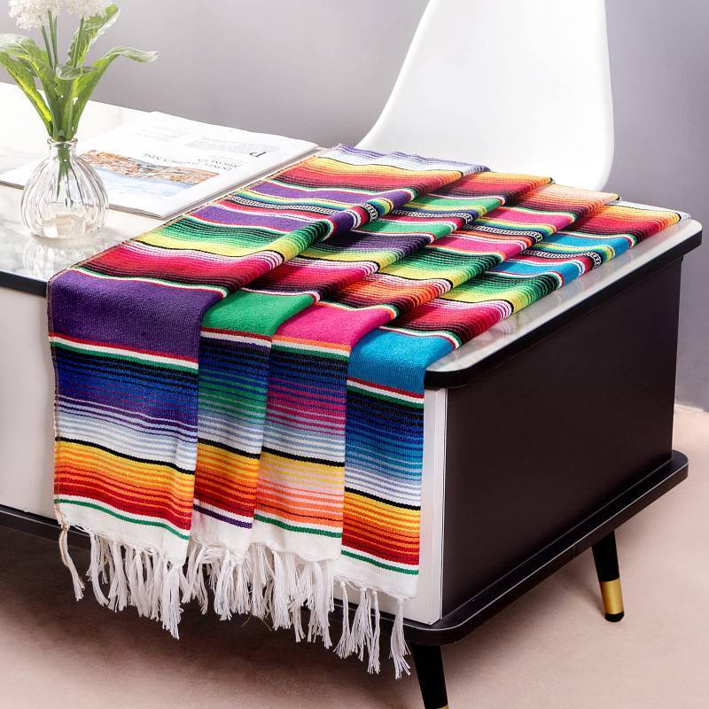 lot 72859 image: Mexican Table Runner 4Pack 14 x 84 Inches Fiesta Mexican Theme Party Decoration for Cinco de Mayo Fiesta Party Serape Zarape Table Runner - Retail $18