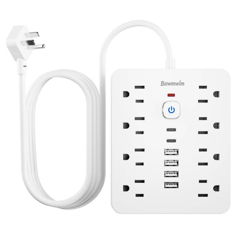 lot 17591 image: Surge Protector Power Strip - 8 Outlets(1850W15A14AWG) 4 USB A��2 USB C, 6FT Flat Plug Extension Cord, Wall Mount Multi Plug Outlet Extender, ETL Listed for Home - Retail $19