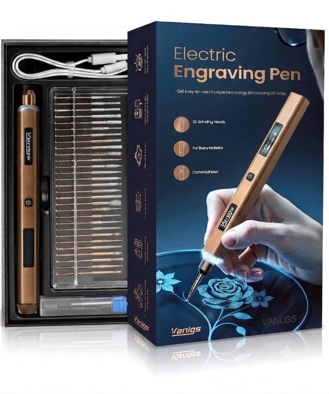 lot 17622 image: Engraving Pen for Metal Wood Glass Plastic, Engraving Tool with LED Light, 31 Bits, Cordless, 5 Speeds, Rechargeable, Engraver Kit Craft Gifts for for Teens Adults Beginner (Bronze) - Retail $24