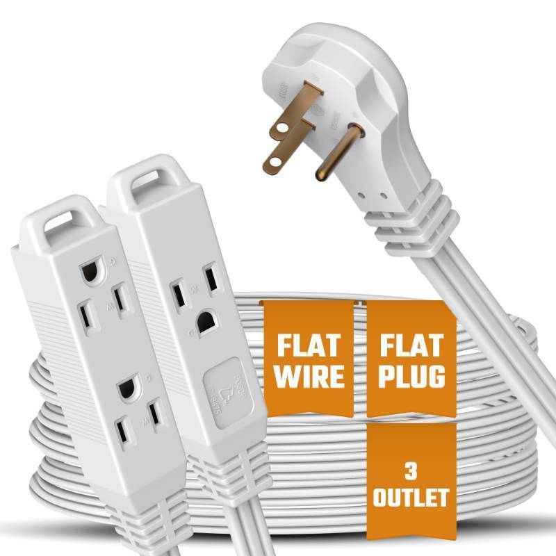 lot 17636 image: Flat 3-Outlet Extension Cord 6 Ft for Indoor Use by Bindmaster- UL-Listed 3-Prong Multi Extension Wire- Space-Saving Flat Angled Extension Cord (1 Pack) - Retail $9