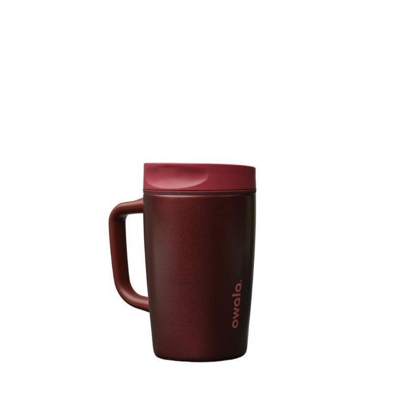 lot 17667 image: Owala SmoothSip Slider Stainless Steel Insulated Travel Mug with Handle, 100% Leak Proof, For Hot and Cold Drinks, Travel Friendly with Sliding Lock Lid, 12oz, BPA Free, Leak Proof, Black Cherry - Retail $28
