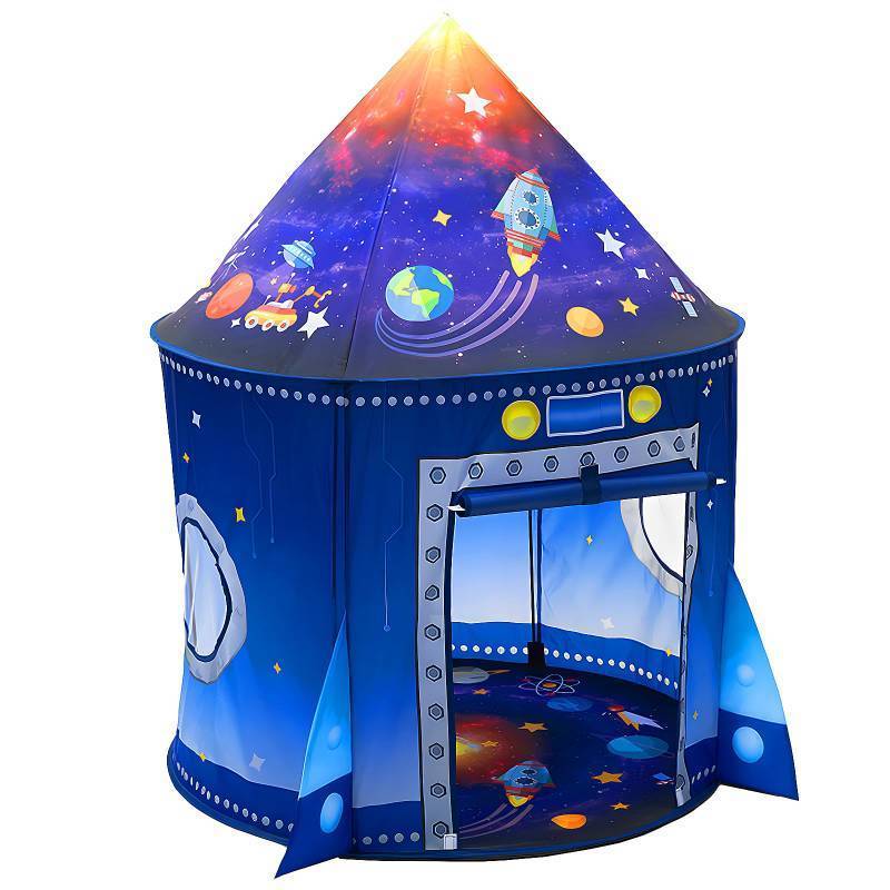 lot 17685 image: Play Tent for Kids Pretend Playhouse Indoor Outdoor Games Party Children Pop Up Foldable Tent Birthday Toy for Boys Girls Toddler Baby Playroom Gift, Rocket Ship Spaceship Space Themed - Retail $27