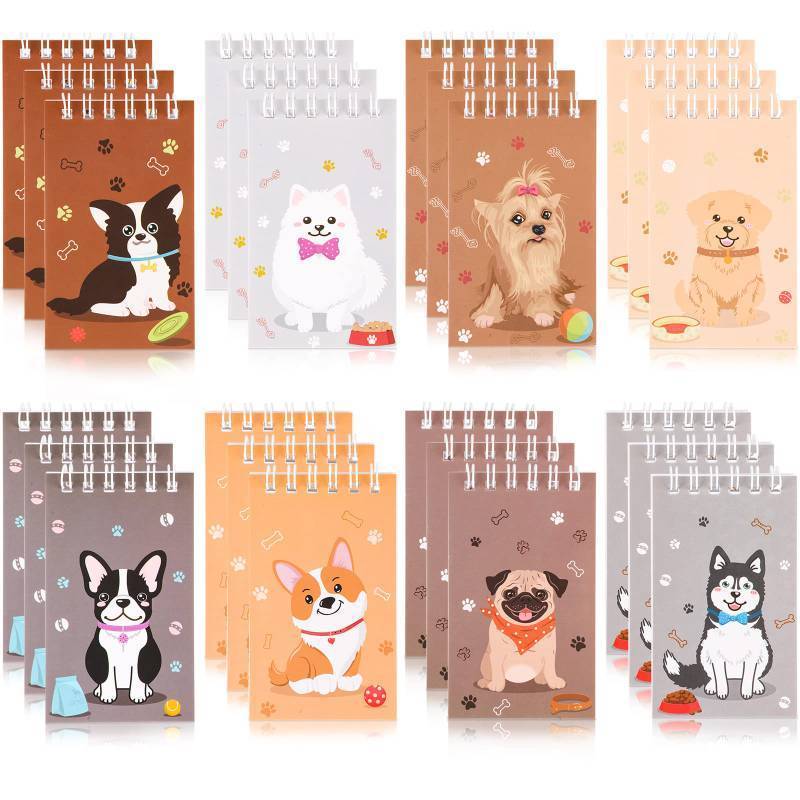 lot 28108 image: 24 Pack Mini Dog Notepads Small Notebooks for Kids Dog Themed Party Favor Puppy Animal Spiral Pocket Notebooks Diary Memo Planner for Classroom Rewards Goody Bags Stuffers, 2.36 x 3.94 Inch - Retail $8
