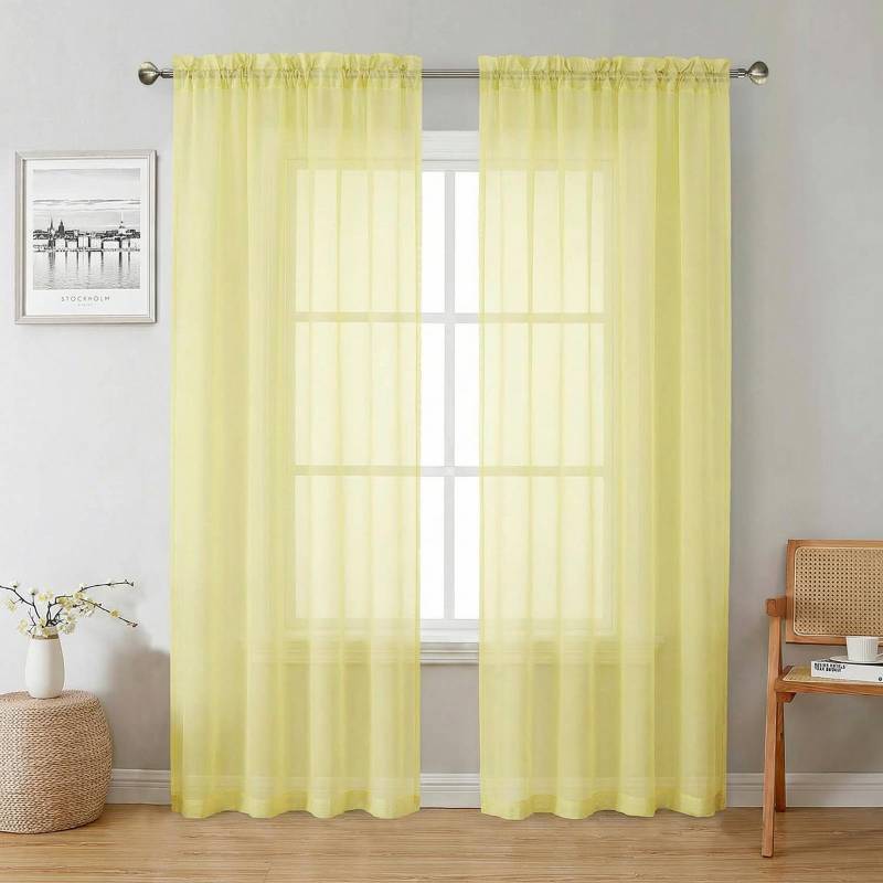 lot 28135 image: Goose Yellow Sheer Curtains 78 Inches Long 2 Panels, Airy Light Filtering Voile Bedroom Curtains for Living Room Windows, Rod Pocket Solid Drapes for Dining Room, Each Panel 42 W x 78 L - Retail $13