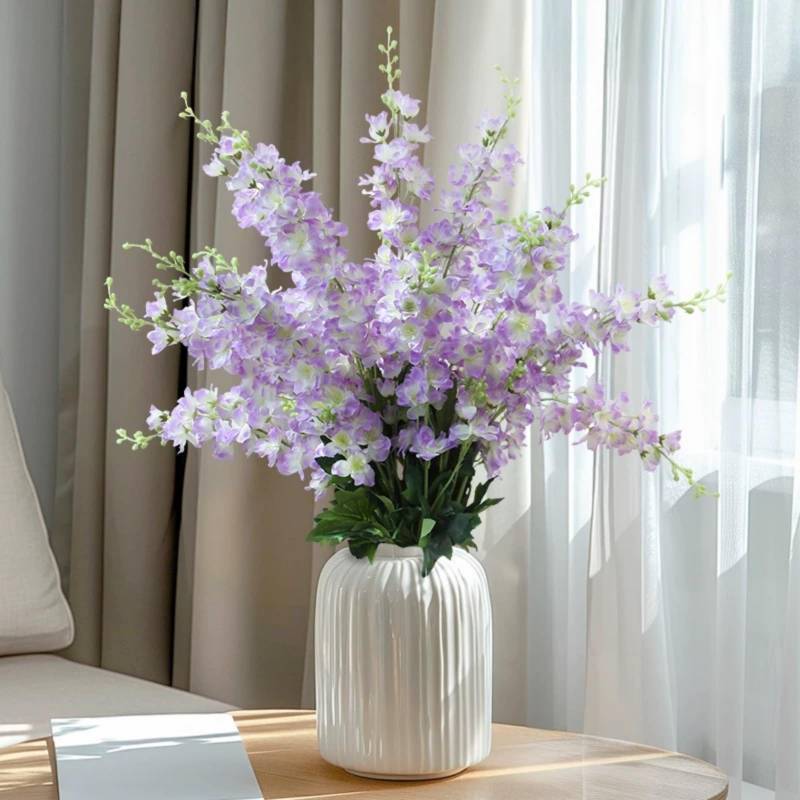 lot 28146 image: 8 pcs Clove Purple Delphinium Artificial Flowers, 34.25Artificial Snapdragon Flowers Tall Fake Flowers Silk Flowers Faux Delphinium Bulk for Tall Vase Home Wedding Garden Table Decor - Retail $24