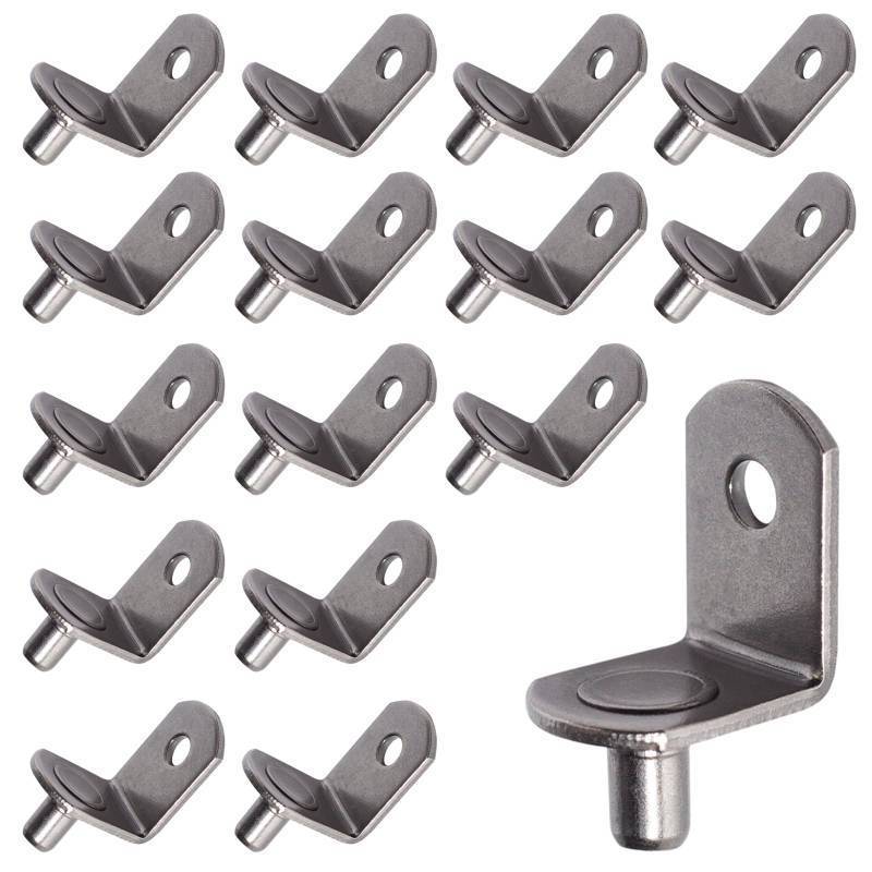 lot 28164 image: 5mm Shelf Pegs L-Shaped Cabinet Support Pins Bracket Style Clips for Bookcase Kitchen Closet Shelves Holders,16 PCS Gun Metal - Retail $6