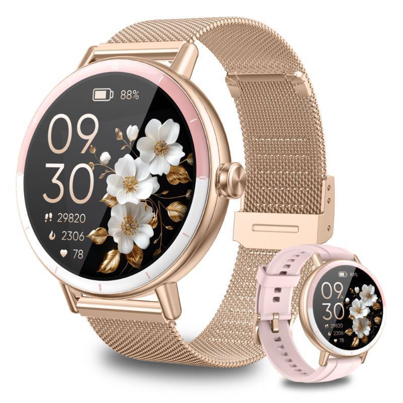 lot 28174 image: Smart Watches for Women AndroidiPhone, IP68 Waterproof Fitness Tracker with Bluetooth Calls(Answer&Make), Activity PedometerHeart RateSpO2 Monitor100 Sports Model - Retail $40