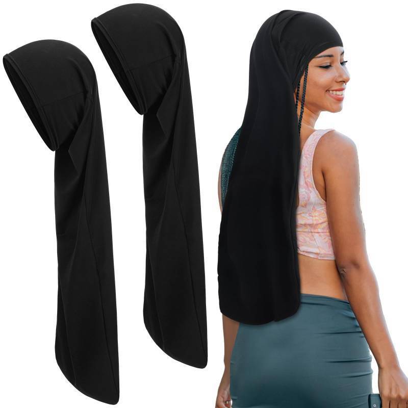 lot 28221 image: 2 Pcs Jumbo Dreadlock Cap Hair Dreads Head Wrap Loc Wraps for Dreads Hair Accessories for Men Women Sleeping(Black,Black,30 Inches) - Retail $12