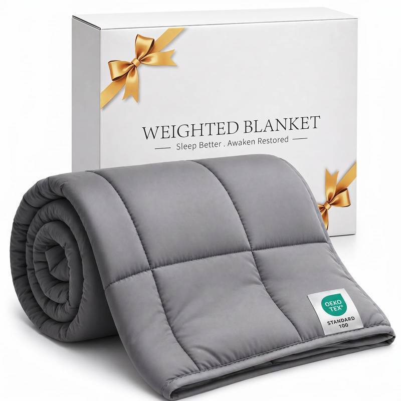lot 38341 image: Smart Queen Weighted Blanket 5lbs (41x60,Grey) Throw Size Soft Cooling Heavy Blanket for Sleeping, Breathable All Season Comfort with Premium Glass Beads,Machine Washable - Retail $15