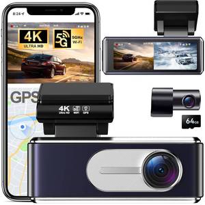 4K Dash Cam Front and Rear,with 64GB Card,Built in 5.8GHz WiFi & GPS Car Camera,Super Night Vision,Advanced Driver Assistance System,3.2'IPS Screen,24H Parking Mode,Time-Lapse,Loop Recording - Retail: $70