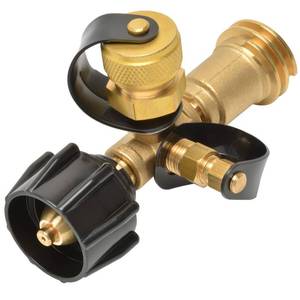 lot 58762 image: Stanbroil Propane Gas Brass Tee Adapter with 4 Port for RV or Motorhome, Acme Nut &QCC1,  - Retail $23