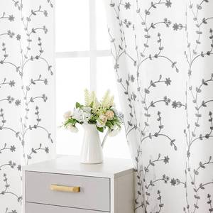 lot 58764 image: Embroidered Leaf Sheer Curtains Floral Farmhouse Light Filtering Window Panels Botanical Patterned Drapes for Living Room Bedroom Grommet Top, Gray White 38 Wx84 Lx2 - Retail $27