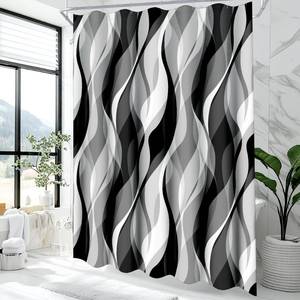 lot 58768 image: White and Grey Shower Curtain for Bathroom White and Black Shower Curtain Fabric Modern Abstract Striped Minimalist Bath Curtains Waterproof Shower Curtains Set, Black Gray White, 72 x 72 Inch - Retail $22