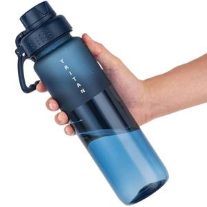 lot 58773 image: OLDLEY 32oz Water Bottle with Handle, BPA-Free Tritan Reusable Sports Water Bottle with Leak-Proof Dust Lid, Wide Mouth, Cup Holder Friendly, Half Frosted Clear Bottle for Gym, Travel, Work,Navy Blue - Retail $10