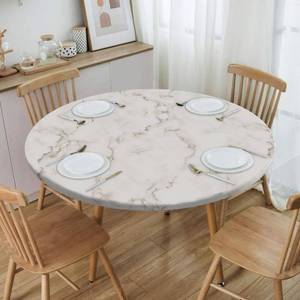 lot 58804 image: Elastic Round Tablecloth - Fit for 45-54 Tables, Round Fitted Table Cloth with Elastic Edge, Water Resistant Washable Table Covers for Dining Room, Party & Kitchen Decor - Retail $19