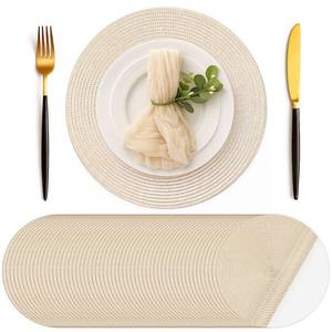lot 58810 image: 120 Pcs Disposable Paper Placemats, Round Cotton Woven Look 13 Round Paper Placemats, Rustic Table Mats for Dining Table Decoration, Birthday Wedding Bridal Baby Shower Party(Beige) - Retail $25