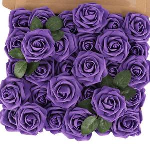 lot 58818 image: Purple Artificial Flowers 30PCS Fake Roses with Stem Real Touch Soft Foam Roses for Mothers Day DIY Wedding Bouquet Table Centerpieces Party Bridal Shower Home Summer Decorations - Retail $16