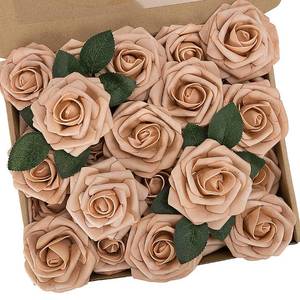 lot 58819 image: Artificial Flowers, 25pcs Real Touch Fake Flowers Foam Roses Flowers with Stems for DIY Wedding Bouquet Party Baby Shower Decoration Home Display,Dusty Brown - Retail $15