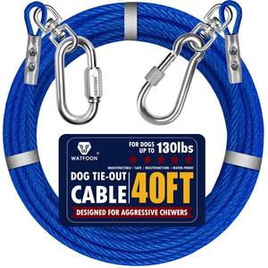 lot 58820 image: Dog Leads for Yard, 40ft Tie Out Runner Steel Wire Cable, Heavy Duty Pet Tether Chains for Dogs Up to 130 Lbs, Outside, Camping, Park (40ft-Blue) - Retail $18