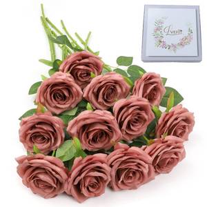 lot 58822 image: Artificial Rose Flower Dusty Rose Flowers Silk Flowers 12 pcs with Long Stem Silk Roses Bouquet for Wedding Bridal Shower Party Home Decoration - Retail $18
