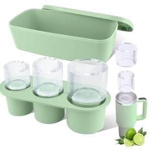 lot 58823 image: Ice Mold for Stanley Cup 30-40 oz Tumbler Cup Ice Mold, Silicone Ice Cube Tray With Lid and Bin for Chilling Cocktails, Whiskey, Drinks, Coffee, Easy Fill and Release Ice Maker (Green) - Retail $13