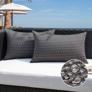 lot 58828 image: Kevin Textile Outdoor Waterproof Throw Pillow Covers Pack of 2 Boho Farmhouse Decorative Lumbar Cushion Covers for Garden Patio Tent Balcony Bench Couch Sofa 12x24 Inch, Dark Grey - Retail $17
