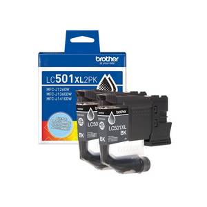 lot 58859 image: Brother Genuine LC501XL2PK Twin Pack High Yield Black Ink Cartridges (for use with Work Smart 1260, 1360, and 1410 Printers) - Retail $69
