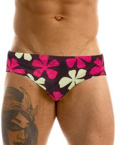 lot 58861 image: Mens Bikini Swimwear Floral Swim Briefs Leaf Print Swimsuit with Drawstring Brown L - Retail $17