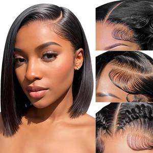 lot 58864 image: Lace Front Bob Wigs Human Hair Pre Plucked 13x4 Lace Frontal Wigs Human Hair With Baby Hair Bleached Knots Virgin Glueless Wigs for Black Women 180% Density Natural Color 10inch - Retail $28