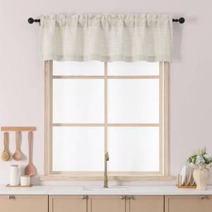 lot 58870 image: Natural Valance for Windows, Light Filtering Faux Linen Slub Textured Small Kitchen Valance, Neutral Rod Pocket Top Window Short Curtain for Bathroom Basement Farmhouse, 60Wx14L Inch - Retail $10