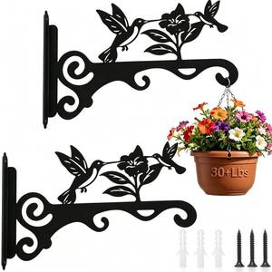 lot 58876 image: Elegant Bird Pattern Wall Hooks - 101214 Inch Metal Plant Hangers for Indoor & Outdoor - Rust-Resistant Bracket for Plants, Feeders, Chimes, Lanterns (2, Black, 10 inch) - Retail $7