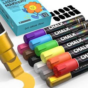 lot 58878 image: Chalk Markers for Windows & Glass, 9 Colors 10mm Jumbo Liquid Chalk Markers 3-in-1 Nib, Washable Chalkboard Markers for Car Windows, Mirrors, Blackboards, Bistro Signs & DIY Crafts(RED, BROWN, GOLD MISSING) - Retail $16