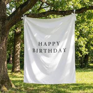 lot 58887 image: 29�39 Inch Happy Birthday Burlap Banner, Fabric Party Decorations Backdrop, Boho Rustic Photo Props Sign with Hanging String for Birthday Party Indoor Outdoor Yard Wall Decor - Retail $16