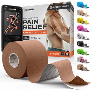 lot 58892 image: Professional Kinesiology Tape - Waterproof Athletic Sports Tape for Knee, Shoulder, Arm & Back Support  3-5 Day Adhesion, Hypoallergenic & Latex-Free  Taping Guide (Uncut, 2x16.4ft Roll, Brown) - Retail $10