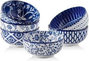 lot 58897 image: Ceramic Dipping Bowls Set - Mini 4 Oz Dessert Bowls - Small 3.5 Inch Porcelain Bowls for Side Dishes, Snack, Yogurt, Appetizer - Microwave Dishwasher Safe - Set of 6 - Vintage Blue - Retail $18