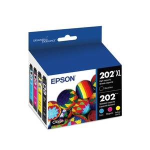 lot 58907 image: Epson T202XL-BCS Claria Ink Cartridge Multi-pack - High-capacity Black and Standard-capacity Color (CMYK) - Retail $66