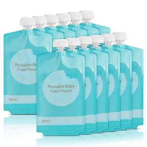 lot 58908 image: Reusable Baby Food Pouches - 12PCS 7oz Refillable Baby Food Storage Pouches, Squeeze Homemade Organic Applesauce Yogurt Smoothie Puree Storage for Kids Toddlers, Washable Freezer Safe - Retail $7