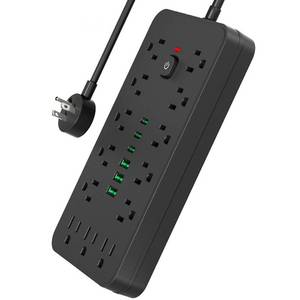 lot 58924 image: Surge Protector Power Strip 10 FT Flat Plug, 1875W10A, 13 Multiple AC Outlets with 3 USB-A 3 USB C, One Touch Switch Button,Perfect for Home, Office, or Travel Use. Black - Retail $19