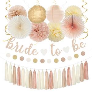 lot 58925 image: Champagne-Gold Beige Fall Bridal-Shower Party-Decorations - 36pcs Bride To Be Banner,Bachelorette Paper Lanterns,Wedding Streamers Garland,Boho Peach Tissue Pom Poms Flower Fan Decor Supplies Burgleda - Retail $20