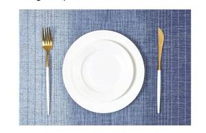lot 58929 image: Gradient Blue Woven Placemats Set of 6 - Heat Resistant Non-Slip Place mats for Dining Table, Washable Durable PVC Vinyl Woven Table Mats(Gradient Blue, 6) - Retail $18