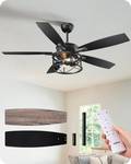 42 Black Farmhouse Ceiling Fans with Lights, Remote Control, Dimmable, 6 Speeds, 5 Wood Blades, DC Reversible Motor, Timer, Noiseless, Small Rustic Fan for Bedroom Living Room Kids Room - Retail: $130"