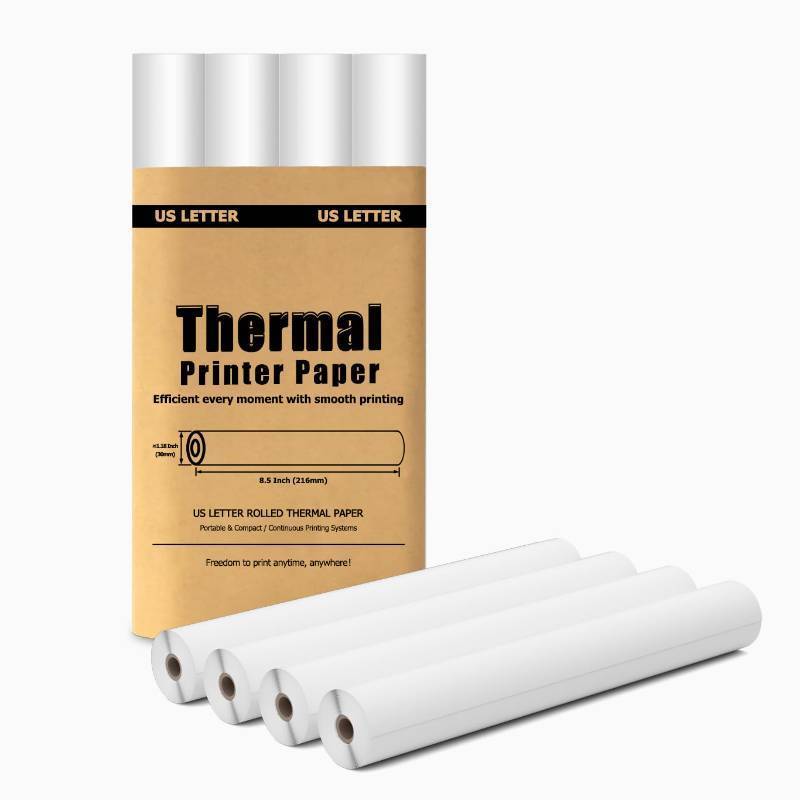 lot 38431 image: 4 Rolls Thermal Paper 8.5 x 11 for Portable Printer, Compatible with D810 M834 MT610 Pro Wireless Printers for Home Use and Travel as Letter Paper - Retail $8